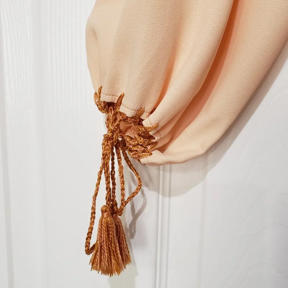 Vintage 1970s Peasant Shirt Gold Trim, Tassel Drawstrings, Small - Picture 2 of 8